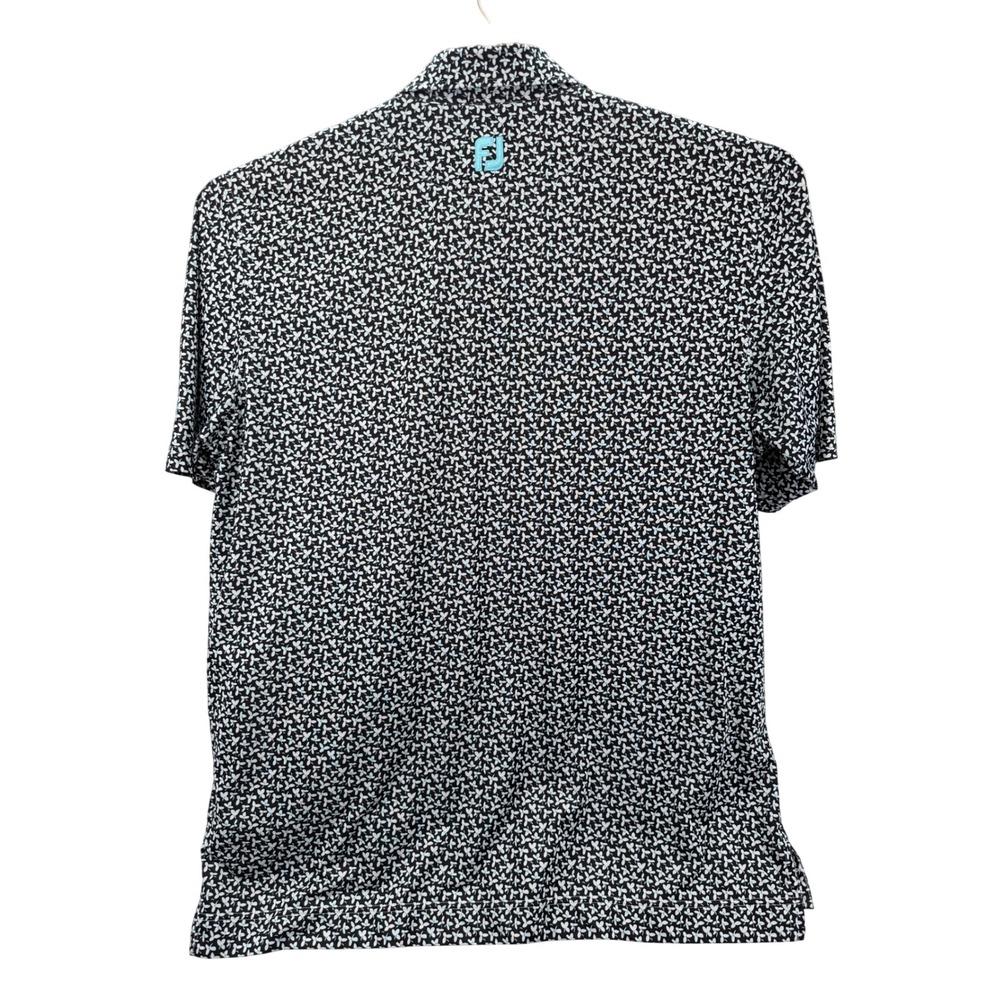 Footjoy Mens Golf Polo Shirt XL Black White Floral Print Stoney Creek Golf Club - Picture 2 of 9